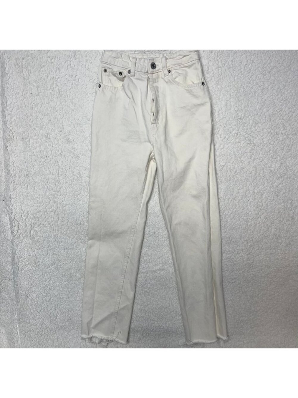Zara White High Rise Straight Leg Raw Hem Jeans Size 0 - Picture 2 of 4